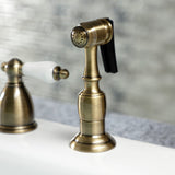 Heritage Two-Handle 4-Hole Deck Mount Widespread Kitchen Faucet with Brass Sprayer