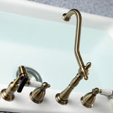 Heritage Two-Handle 4-Hole Deck Mount Widespread Kitchen Faucet with Brass Sprayer