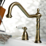 Heritage Two-Handle 4-Hole Deck Mount Widespread Kitchen Faucet with Brass Sprayer