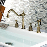 Heritage Two-Handle 4-Hole Deck Mount Widespread Kitchen Faucet with Brass Sprayer