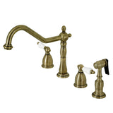 Heritage Two-Handle 4-Hole Deck Mount Widespread Kitchen Faucet with Brass Sprayer