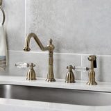 Wilshire Two-Handle 4-Hole Deck Mount Widespread Kitchen Faucet with Brass Sprayer