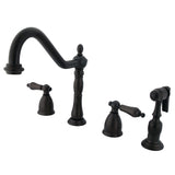 Heritage Two-Handle 4-Hole Deck Mount Widespread Kitchen Faucet with Brass Sprayer