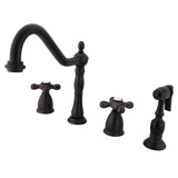 Heritage Two-Handle 4-Hole Deck Mount Widespread Kitchen Faucet with Brass Sprayer