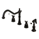 Bel-Air Two-Handle 4-Hole Deck Mount Widespread Kitchen Faucet with Brass Sprayer