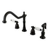 Wilshire Two-Handle 4-Hole Deck Mount Widespread Kitchen Faucet with Brass Sprayer