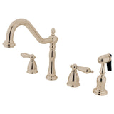 Heritage Two-Handle 4-Hole Deck Mount Widespread Kitchen Faucet with Brass Sprayer