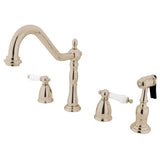 Heritage Two-Handle 4-Hole Deck Mount Widespread Kitchen Faucet with Brass Sprayer