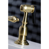 Heritage Two-Handle 4-Hole Deck Mount Widespread Kitchen Faucet with Brass Sprayer