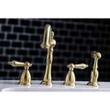 Heritage Two-Handle 4-Hole Deck Mount Widespread Kitchen Faucet with Brass Sprayer