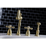 Heritage Two-Handle 4-Hole Deck Mount Widespread Kitchen Faucet with Brass Sprayer