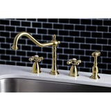 Heritage Two-Handle 4-Hole Deck Mount Widespread Kitchen Faucet with Brass Sprayer