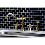 Heritage Two-Handle 4-Hole Deck Mount Widespread Kitchen Faucet with Brass Sprayer