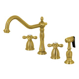 Heritage Two-Handle 4-Hole Deck Mount Widespread Kitchen Faucet with Brass Sprayer