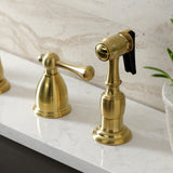 Heritage Two-Handle 4-Hole Deck Mount Widespread Kitchen Faucet with Brass Sprayer