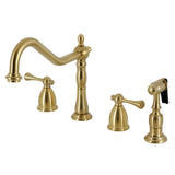 Heritage Two-Handle 4-Hole Deck Mount Widespread Kitchen Faucet with Brass Sprayer