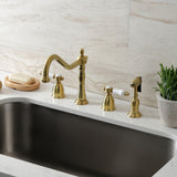 Bel-Air Two-Handle 4-Hole Deck Mount Widespread Kitchen Faucet with Brass Sprayer