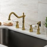 Bel-Air Two-Handle 4-Hole Deck Mount Widespread Kitchen Faucet with Brass Sprayer