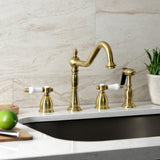 Bel-Air Two-Handle 4-Hole Deck Mount Widespread Kitchen Faucet with Brass Sprayer