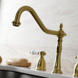 Bel-Air Two-Handle 4-Hole Deck Mount Widespread Kitchen Faucet with Brass Sprayer