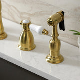 Bel-Air Two-Handle 4-Hole Deck Mount Widespread Kitchen Faucet with Brass Sprayer