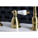 Heritage Two-Handle 4-Hole Deck Mount Widespread Kitchen Faucet with Brass Sprayer