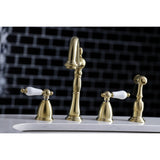 Heritage Two-Handle 4-Hole Deck Mount Widespread Kitchen Faucet with Brass Sprayer