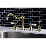 Heritage Two-Handle 4-Hole Deck Mount Widespread Kitchen Faucet with Brass Sprayer