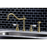 Heritage Two-Handle 4-Hole Deck Mount Widespread Kitchen Faucet with Brass Sprayer