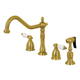 Heritage Two-Handle 4-Hole Deck Mount Widespread Kitchen Faucet with Brass Sprayer