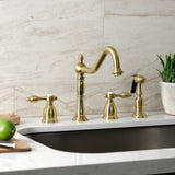 Tudor Two-Handle 4-Hole Deck Mount Widespread Kitchen Faucet with Brass Sprayer