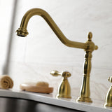 Tudor Two-Handle 4-Hole Deck Mount Widespread Kitchen Faucet with Brass Sprayer