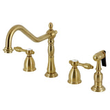 Tudor Two-Handle 4-Hole Deck Mount Widespread Kitchen Faucet with Brass Sprayer