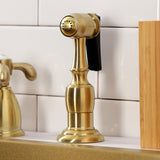 French Country Two-Handle 4-Hole Deck Mount Widespread Kitchen Faucet with Brass Sprayer