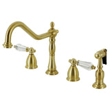 Wilshire Two-Handle 4-Hole Deck Mount Widespread Kitchen Faucet with Brass Sprayer