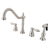 Heritage Two-Handle 4-Hole Deck Mount Widespread Kitchen Faucet with Brass Sprayer