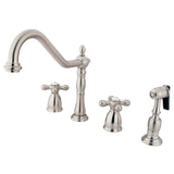 Heritage Two-Handle 4-Hole Deck Mount Widespread Kitchen Faucet with Brass Sprayer