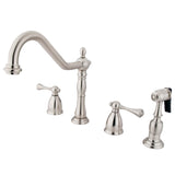 Heritage Two-Handle 4-Hole Deck Mount Widespread Kitchen Faucet with Brass Sprayer