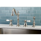 Bel-Air Two-Handle 4-Hole Deck Mount Widespread Kitchen Faucet with Brass Sprayer