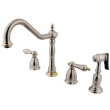 Heritage Two-Handle 4-Hole Deck Mount Widespread Kitchen Faucet with Brass Sprayer