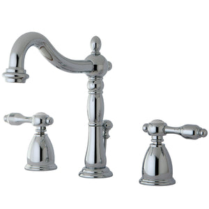 Tudor Two-Handle 3-Hole Deck Mount Widespread Bathroom Faucet with Retail Pop-Up Drain