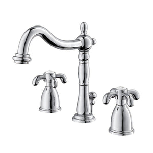 French Country Two-Handle 3-Hole Deck Mount Widespread Bathroom Faucet with Pop-Up Drain