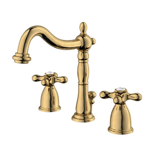 Heritage Two-Handle 3-Hole Deck Mount Widespread Bathroom Faucet with Brass Pop-Up