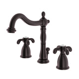 French Country Two-Handle 3-Hole Deck Mount Widespread Bathroom Faucet with Pop-Up Drain