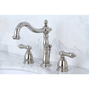 Heritage Two-Handle 3-Hole Deck Mount Widespread Bathroom Faucet with Brass Pop-Up Drain