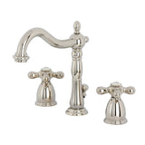 Heritage Two-Handle 3-Hole Deck Mount Widespread Bathroom Faucet with Brass Pop-Up Drain