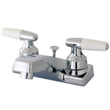 Double-Handle 3-Hole Deck Mount 4-Inch Centerset Bathroom Faucet with Brass Pop-Up