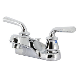 Restoration Two-Handle 3-Hole Deck Mount 4" Centerset Bathroom Faucet with Brass Pop-Up