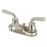 Restoration Two-Handle 3-Hole Deck Mount 4" Centerset Bathroom Faucet with Brass Pop-Up