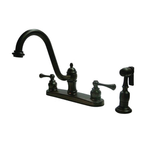 Two-Handle 4-Hole 8" Centerset Kitchen Faucet with Side Sprayer